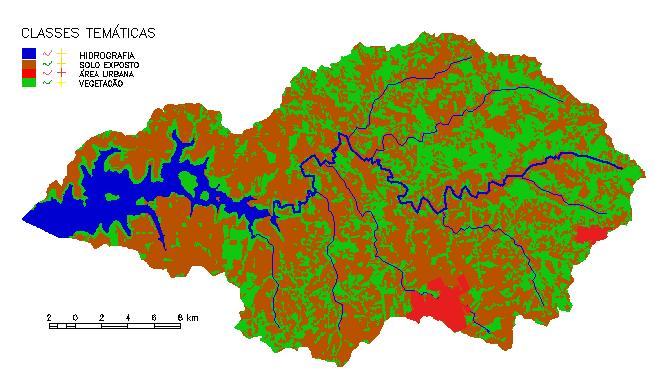 44 A partir da classificação das imagens, foram elaborados os mapas temáticos do uso do solo da bacia do Ocoy na escala de 1:200.000. A bacia, nesta escala, se apresenta com uma área de 715 km 2.