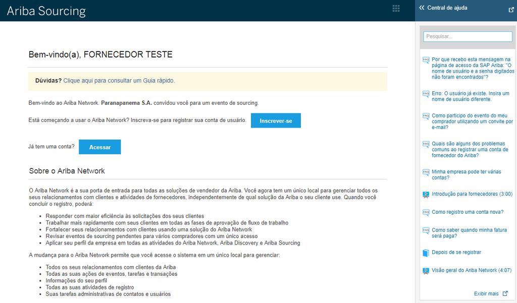 Criar uma conta nova no Ariba Network sem custos Caso tenha clicado no