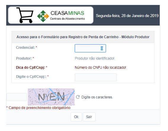 Ao clicar no link do Formulário para Acesso dos Produtores, será exibido a pagina onde deverá ser