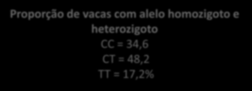 heterozigoto CC = 34,6 CT = 48,2 TT = 17,2% Não houve diferença