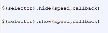 O parâmetro speed especifica a velocidade de mostrar/esconder, e pode ter