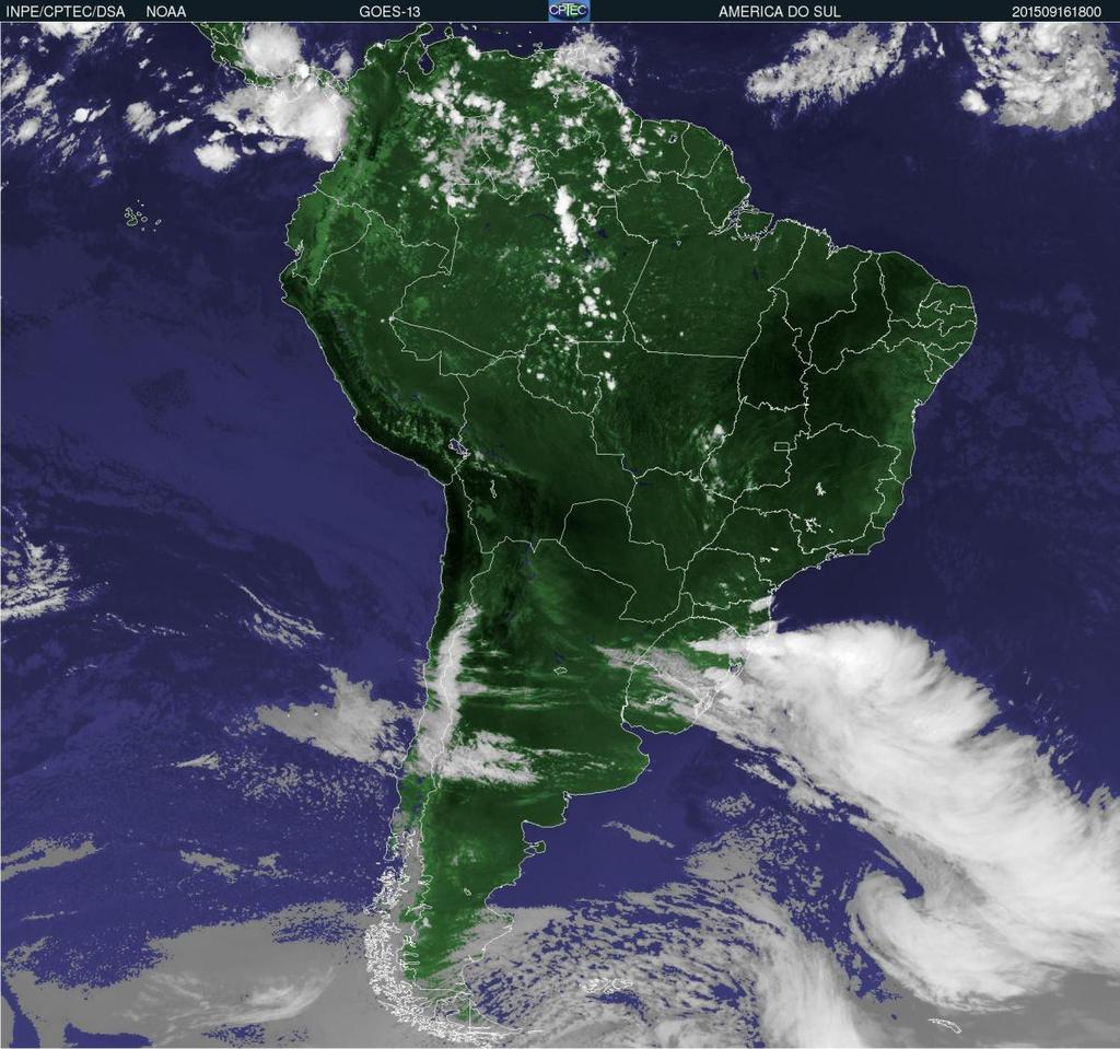 Figura 1 - Ausência de nuvens significativas na maior parte do Brasil no dia 16 de agosto de 2015. Fonte: CPTEC/INPE.