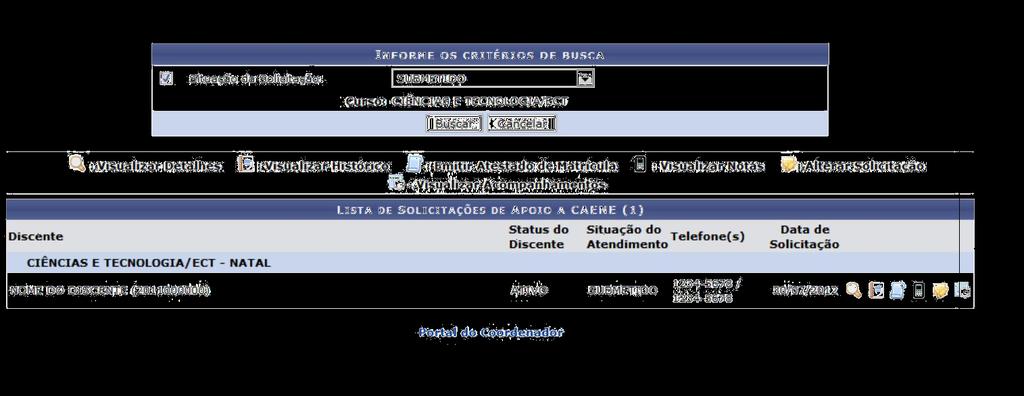 11 Solicitações Enviadas para CAENE Para visualizar o painel de solicitações de apoio a discentes com NEE enviadas para a CAENE, o coordenador do curso de Graduação deverá acessar o SIGAA Módulos