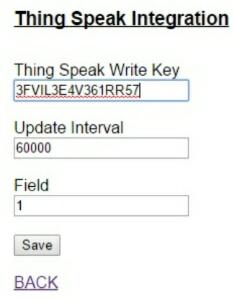 milisegundos) que os dados são enviados e o campo Thing Speak Write Key é uma chave de identificação que é gerada pelo site