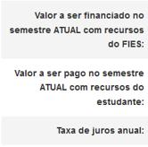 Valor a ser financiado com recursos FIES, calculado o percentual de financiamento e descontado o Prouni, se houver Valor a ser pago com recursos do estudante, se divido por 6 é igual a coparticipação