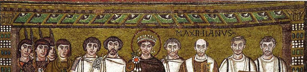 Corte do imperador bizantino Justiniano-(mosaico).