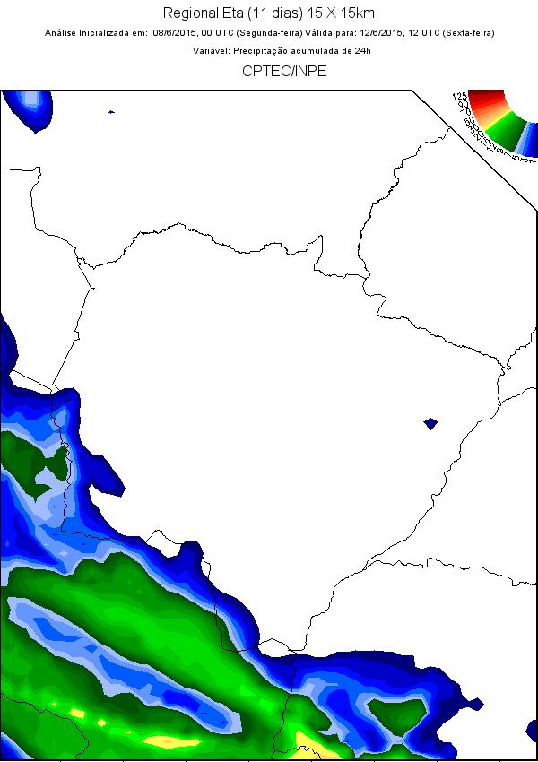 PREVISÃO DO TEMPO PARA O MATO GROSSO DO SUL De acordo com o modelo Regional ETA (11 dias) 15 X 15 km, a previsão numérica do tempo indica que durante a semana haverá predomínio de sol até dia 12/6,