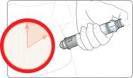 NÃO empurre ainda o botão de injeção. C. Remova a capa da agulha, puxando para fora. NÃO rode. Pode ver algumas gotas de líquido na agulha ou na capa da agulha.