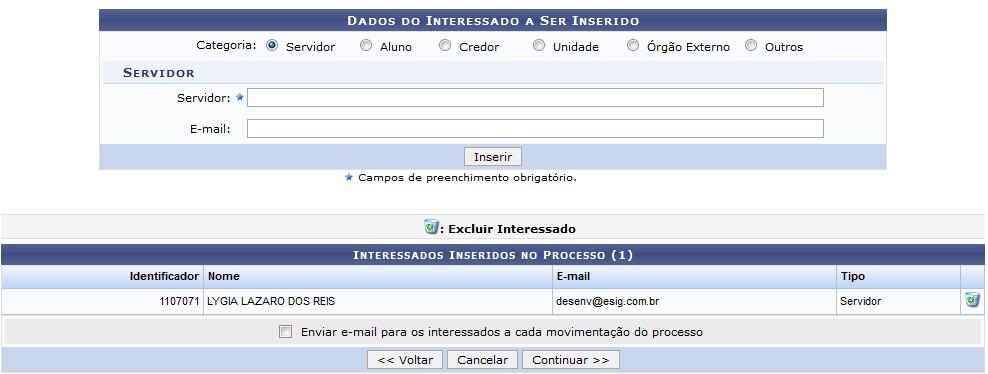 Todo Produtor de documento, adicionado anteriormente, automaticamente é cadastrado interessado, casocomo deseje retirar o interessado,.