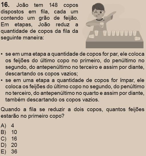 Figura 5.47: Item 16 da prova da OBMEP 2017, no nível 3. Figura 5.48: Gabarito oficial do item 16 da OBMEP 2017, no nível 3. As tabelas 5.34 e 5.