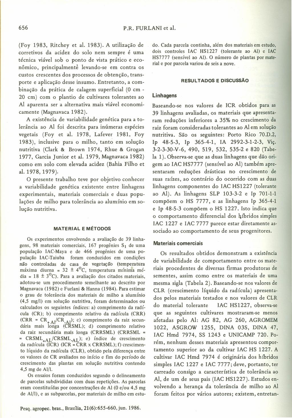 656 P.R. FURLANI et al. (Foy 1983, Ritchey et a!