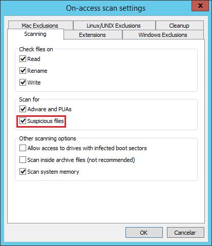 4.1.4. Na guia/aba Scanning marque a opção Suspicious files (HIPS) para habilitar a analise por