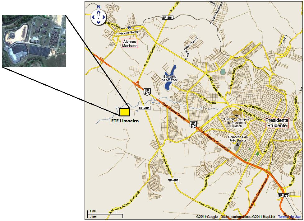 Figura 03 Localização da ETE Limoeiro Fonte: Google Maps A eficiência de tratamento da ETE tem se mostrado adequada, com índice médio de remoção de carga orgânica variando de 86 a 92%.