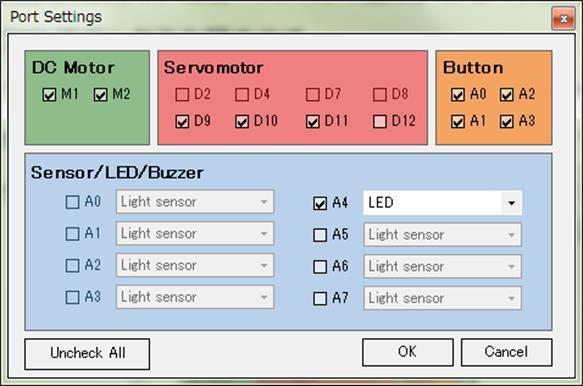 4.1.1. Configuração de Porta Defina a informação da porta no Ambiente de Programação de Blocos para que corresponda ao quadro.