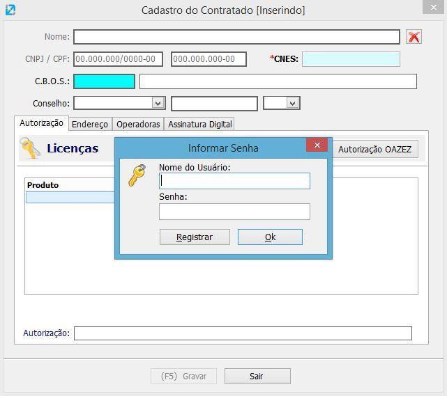 Antes de iniciar o cadastro do contratado executante, é necessário criar: um registro, o login e a senha para esse contratado.