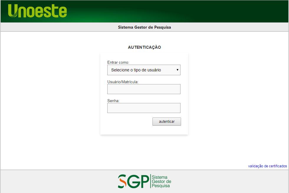 projeto deve efetuar o login, utilizando sua matricula e senha (mesma utlizada para