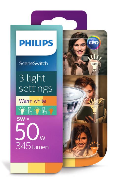 PHILIPS LED Foco 1,5-3,5-5 W (5-20-50 W) GU10 Intensidade não regulável Mude as definições da luz sem mudar as lâmpadas Por vezes deseja uma mudança de ambiente que seja mais adequada àquilo que está