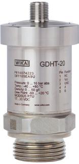 Soluções de gás SF₆ Transmissor Para densidade de gás, temperatura, pressão e umidade de gás SF₆ Modelo GDHT-20, com saída MODBUS WIKA folha de dados SP 60.