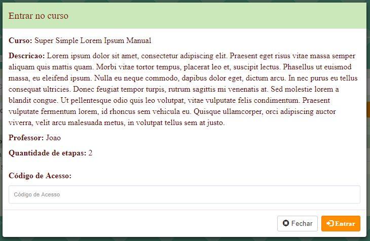 O ícone indica que o aluno já faz parte do curso selecionado.