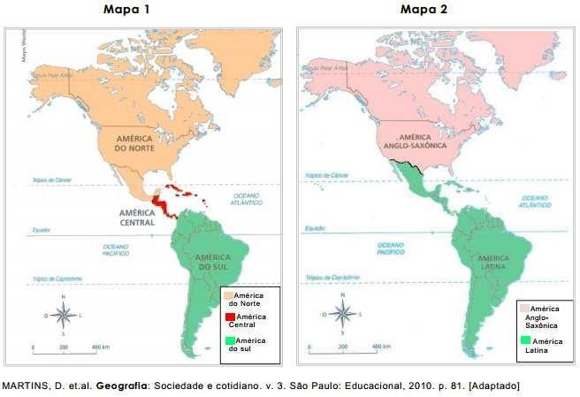 c)leste Europeu. d)américa Anglo-Saxônica. e)américa Caribenha. 05- Os mapas a seguir apresentam duas formas de regionalização do continente americano.