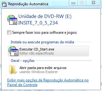 2 a - Opção Instalação via CD-ROM: Insira o DVD do INSITE 7.