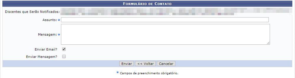 Na sequência você pode escolher mandar um e-mail individual ou para todos os candidatos. A seguinte tela será carregada.