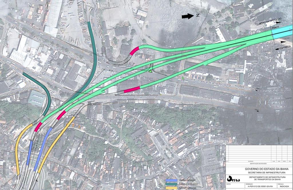 Acessos da ponte em Salvador e suas conexões com a Via Expressa (já existente), que distribuirá o tráfego na cidade Alças de