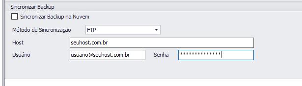 Para configurar seu backup em um servidor FTP, preencha os dados: 1. Selecione o método de sincronização FTP 2. Preencha o nome do host 3.