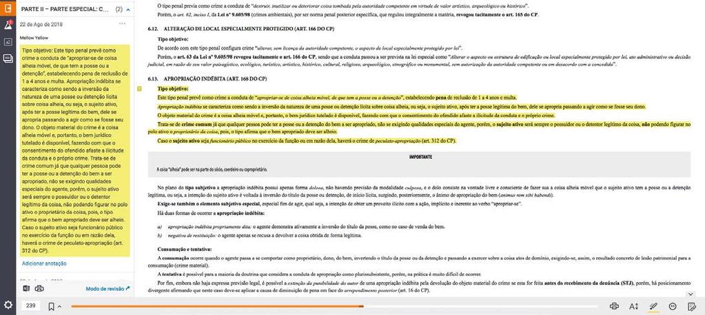 Para realçar texto e adicionar anotações ao mesmo tempo, selecione o texto com a seta do mouse.