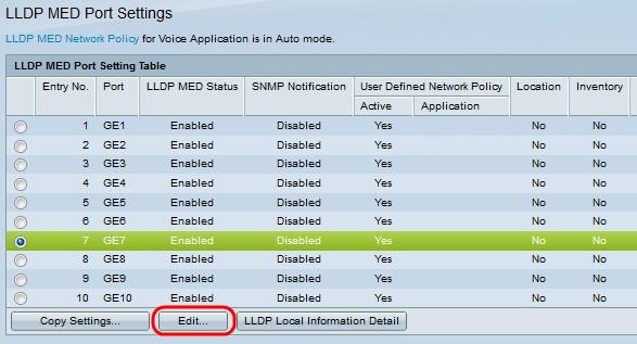 Etapa 2. (opcional) a mensagem na parte superior da página das configurações de porta LLDP MED indica mesmo se a política de rede LLDP para o aplicativo de voz reage do modo automático ou não.