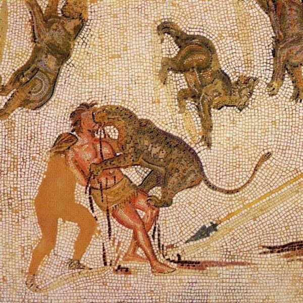 Leopardos atacam criminosos Mosaico romano