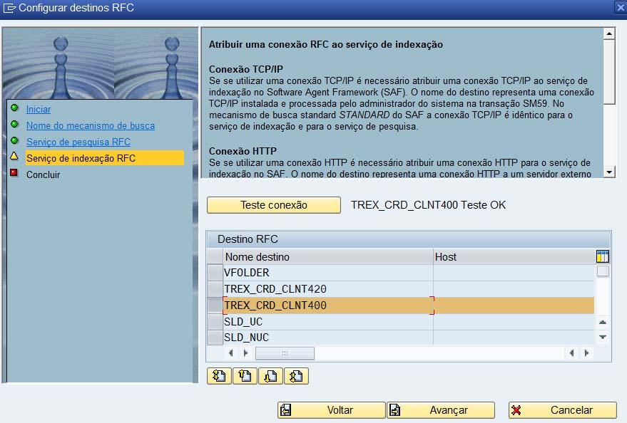 Artigo - Blog Guia de Configuração SAP T REX Selecione a RFC correspondente definida pelo Basis, para o