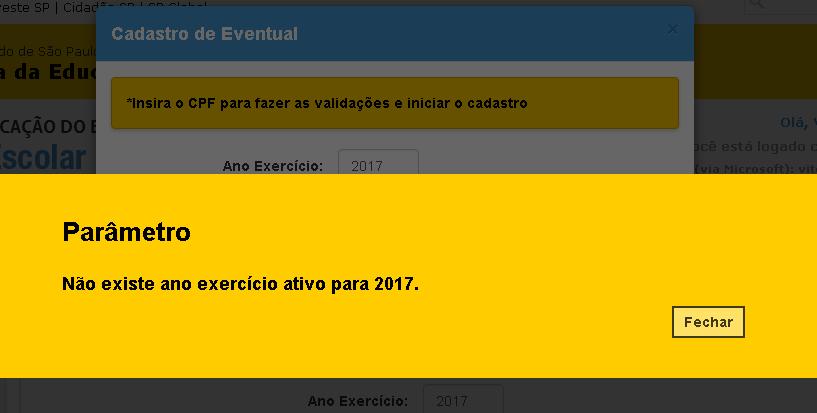 9 Importante: Para o cadastro de novos contratos, é necessária autorização da SEE/CGRH. No momento, a funcionalidade não está disponível pois o parâmetro não foi criado para o ano de exercício 2017.