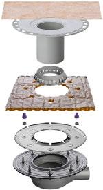 Schlüter -KERDI-DRAIN - áreas exteriores Escoamento horizontal sem sifão ø 305 Conjunto de escoamento de água no solo DN 50 sem sifão Saída de água DN 50 (50 mm) com ligação rígida Capacidade de