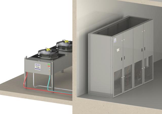 Configuração (D) Down Flow Unidades Down Flow são aplicados em ambientes onde há piso elevado, que possibilita a distribuição do ar insuflado através do piso até as grelhas