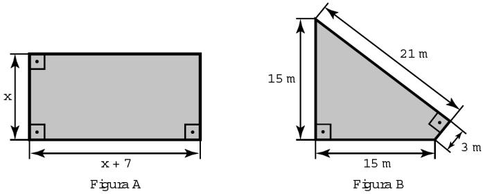 Questão 06 - (UNITAU SP) Um terreno possui a forma retangular com dimensões iguais a 30 metros de largura por x metros de comprimento.