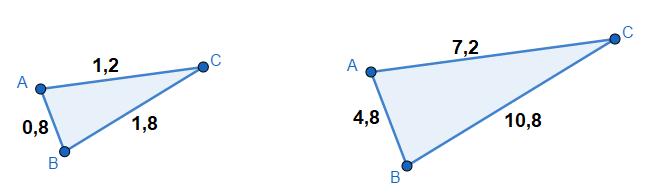 6) Dados os pares de triângulos, verifique se existe uma mesma razão entre seus lados correspondentes.