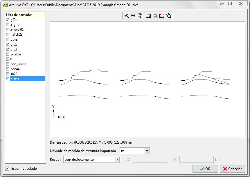GEO5 MEF importar DXF Ao desativar algumas camadas, é necessário excluir a maioria dos dados desnecessários. Ainda assim, existem três modelos e apenas necessitamos de um para a nossa análise.