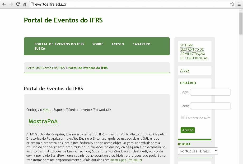 Acesso ao Portal de Eventos IFRS Entrar no site: