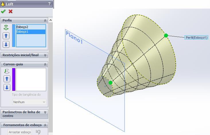 3.6 Ressalto/Base por Loft Construa o Plano 1 e o Plano 2 Construa o Esboço 1 no