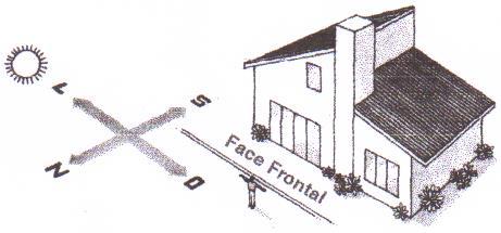 Exercício de orientação, orientação solar Considerando a casa representada na figura e sabendo que as janelas dos dormitórios se localizarão na face frontal, para garantir maior salubridade durante o
