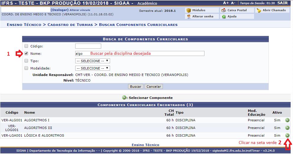 21 7. CADASTRAR TURMAS Na aba Turma em Turma, clique