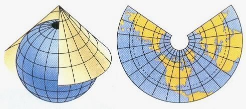 Projeções Cônica Nota: apenas um hemisfério;