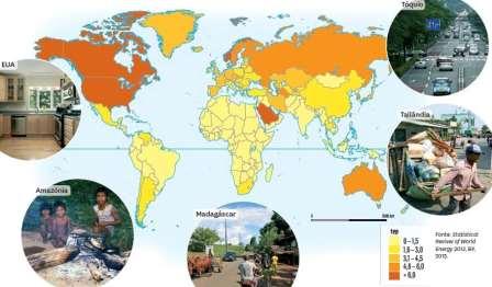 Grupo II Atividades económicas 1. Observa a figura 5. Fig. 5 Consumo de energia primária por habitante (2012). 1.1. Indica duas regiões/países com maiores consumos de energia primária por habitante.