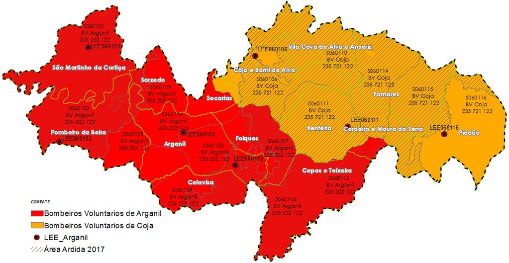 4. Combate, Rescaldo e Vigilância Pós-Incêndio Figura 6 Mapa de combate, rescaldo e vigilância pós-incêndio do concelho de Arganil Mapa nº 14 no Anexo B (Fonte: DGT, 2016; MA, 2018).