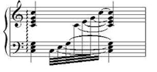 3.8 Arpejo Este ornamento serve para embelezar os acordes com pelo menos duas notas. é representado por uma linha vertical indicando quais notas devem ser arpejadas.