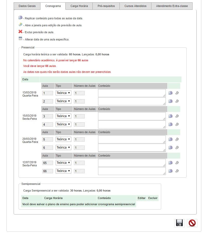 Para replicar uma aula basta clicar no botão replicar ( ) ao lado do respectivo conteúdo.