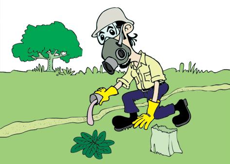PRESTE ATENÇÃO Coloque o formicida ao lado dos carreadores e em local seco no solo. Se o solo estiver úmido, aplique o formicida em cima de folhas ou casca de árvore.