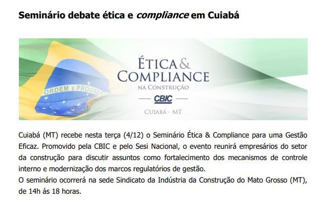 CLIPPING DE NOTÍCIAS Título: Seminário debate ética e compliance