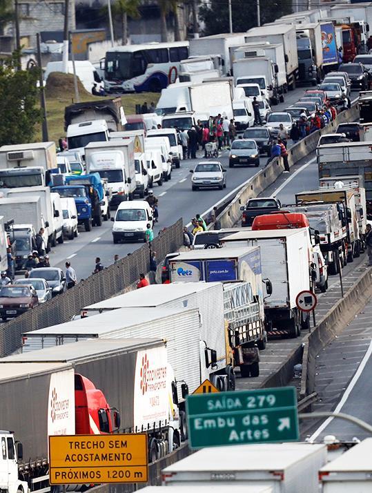 PROBLEMAS DA MATRIZ DE TRANSPORTE A greve dos caminhoneiros evidenciou um problema crônico: a dependência dos caminhões para o transporte de cargas em médias e